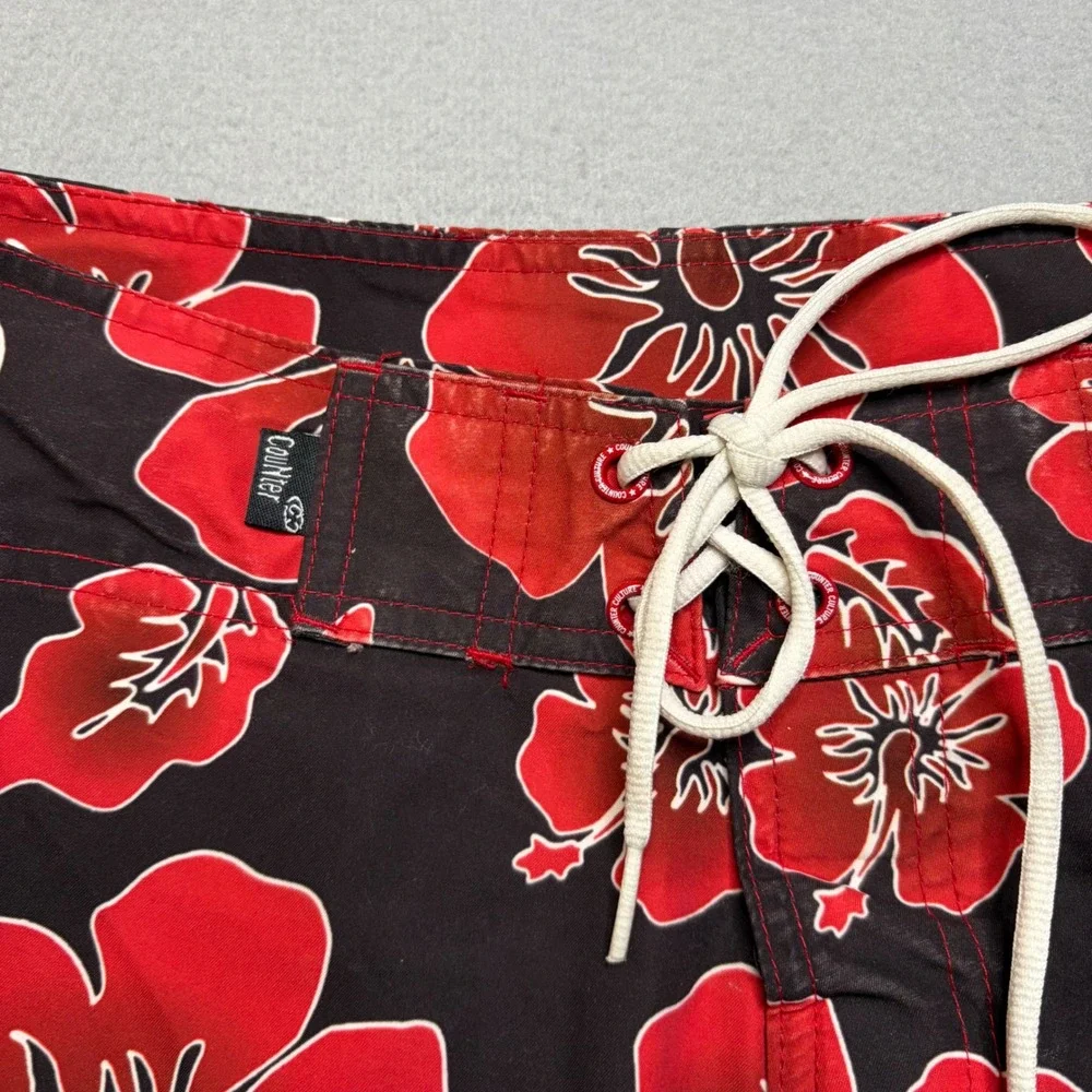 Counter Culture Board Shorts Mens 31 Black Red‎ Hibiscus Floral Vintage Y2K NWT